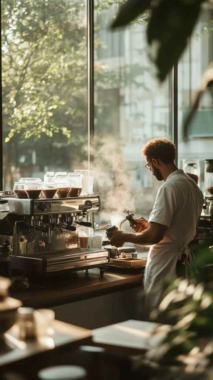 Крупный план латте с латте-артом в CoffeBrew